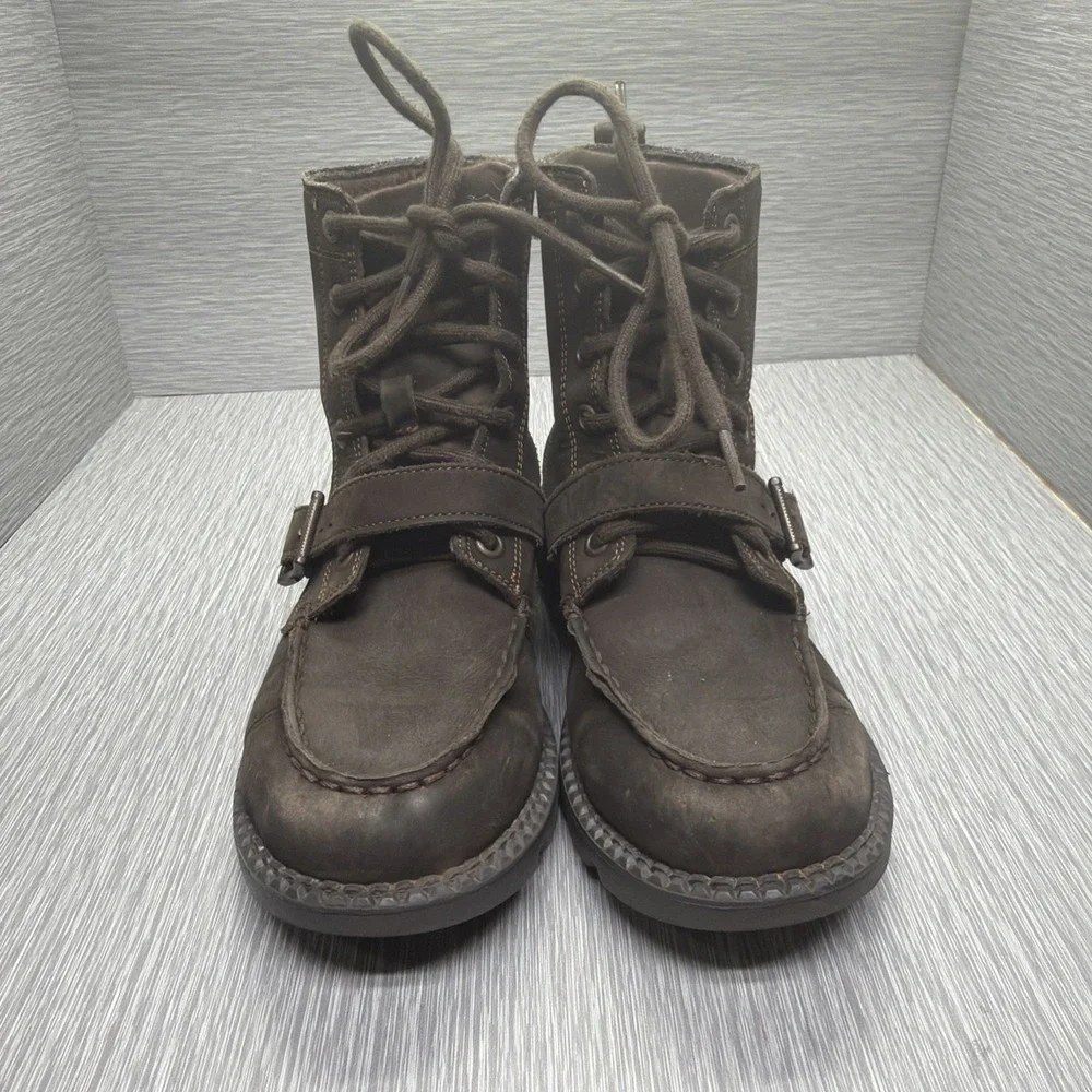 Polo Ralph Lauren‎ Boys Boots Brown Leather Polo Bear Lace Up Youth Size 3